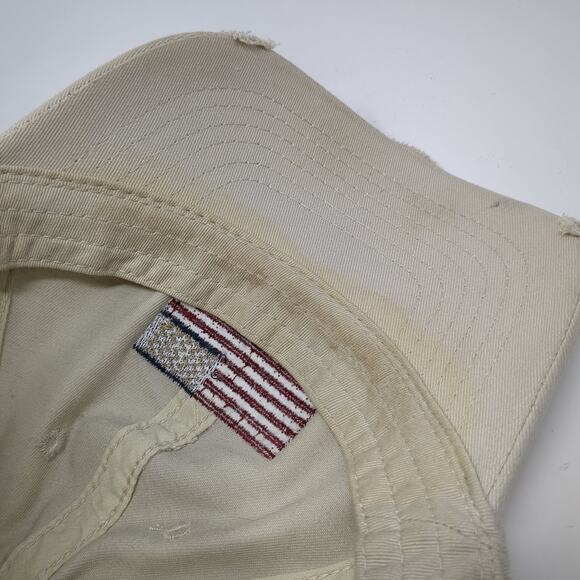 USA Flag Patch Slideback Hat Beige One Size Adjustable Vent Holes - Picture 8 of 9